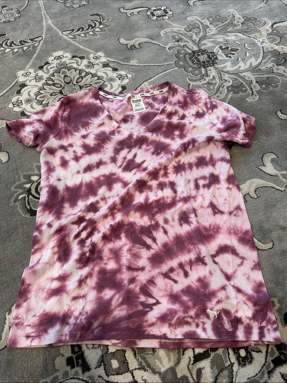 Victoria's Secret PINK Pink & Burgundy Tie-Dye V-Neck Sleep Tee size medium